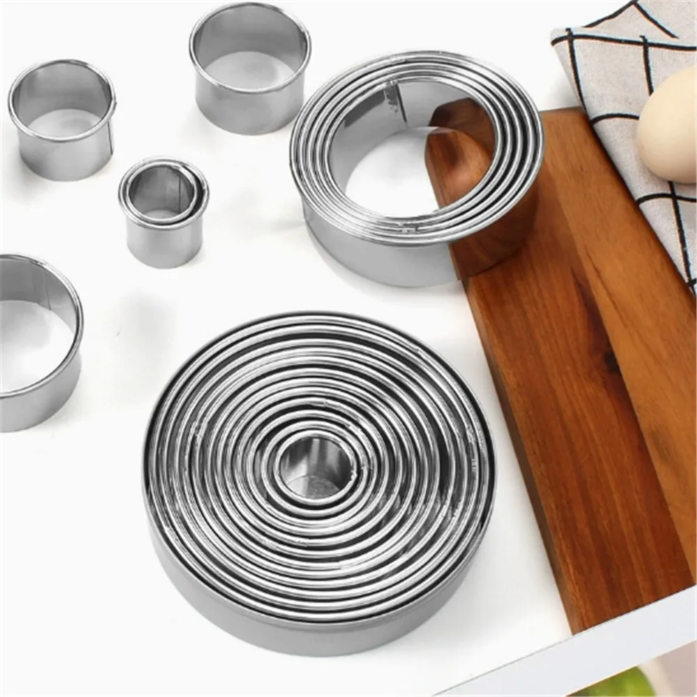 11/12 قطعة/المجموعة الفولاذ المقاوم للصدأ جولة كوكي البسكويت القواطع دائرة المعجنات المعادن الخبز دائرة حلقة قوالب للمطبخ DIY العفن #2