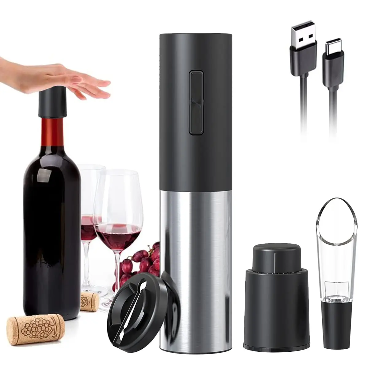 

4 In 1 Electric Wine Bottle Opener Rechargeable Wine Openers Kitchen Automatic Wine Corkscrew With Wine Stopper, Wine Pourer