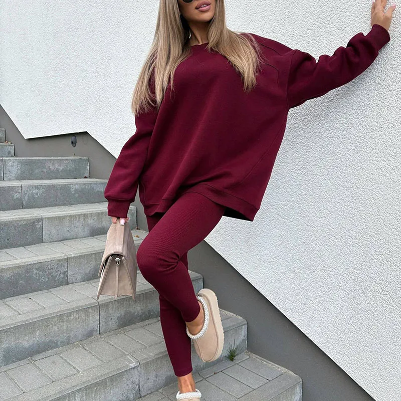 

Autumn Yoga Fitness Pencil Pants Outfit Leisure O-neck Long Sleeved Hoodie Suit Simple Solid Color Loose Sports Two-piece Sets