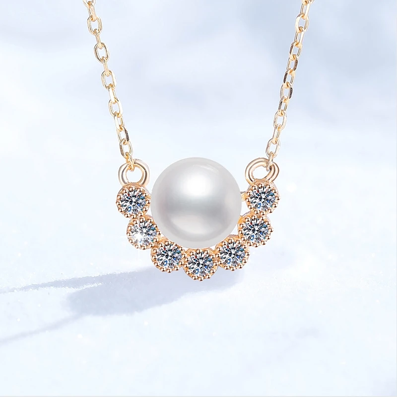 Moissanite necklace natural freshwater pearl pendant s925 pure silver necklace smiling angel collarbone chain