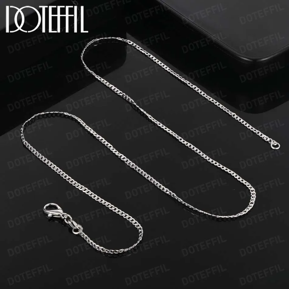 

DOTEFFIL 2mm Side Chain Necklace 925 Sterling Silver 16/18/20/22/24/26/28/30 Inch For Women Man Fashion Wedding Charm Jewelry