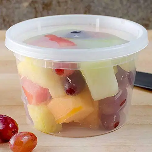 Translucent Plastic Deli Food Container with Lid, 100-Pack 16 Oz - Microwavable Hot and Cold