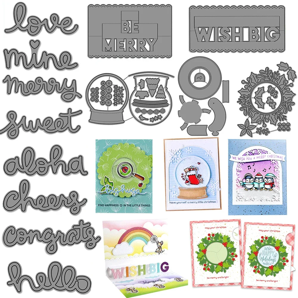 Bauen Sie einen Schneekugel aus Metall, Stanzformen, Liebesprägung, gestanzter Kranz, Add-On für DIY-Kartenherstellung, Scrapbooking, Bastelbedarf