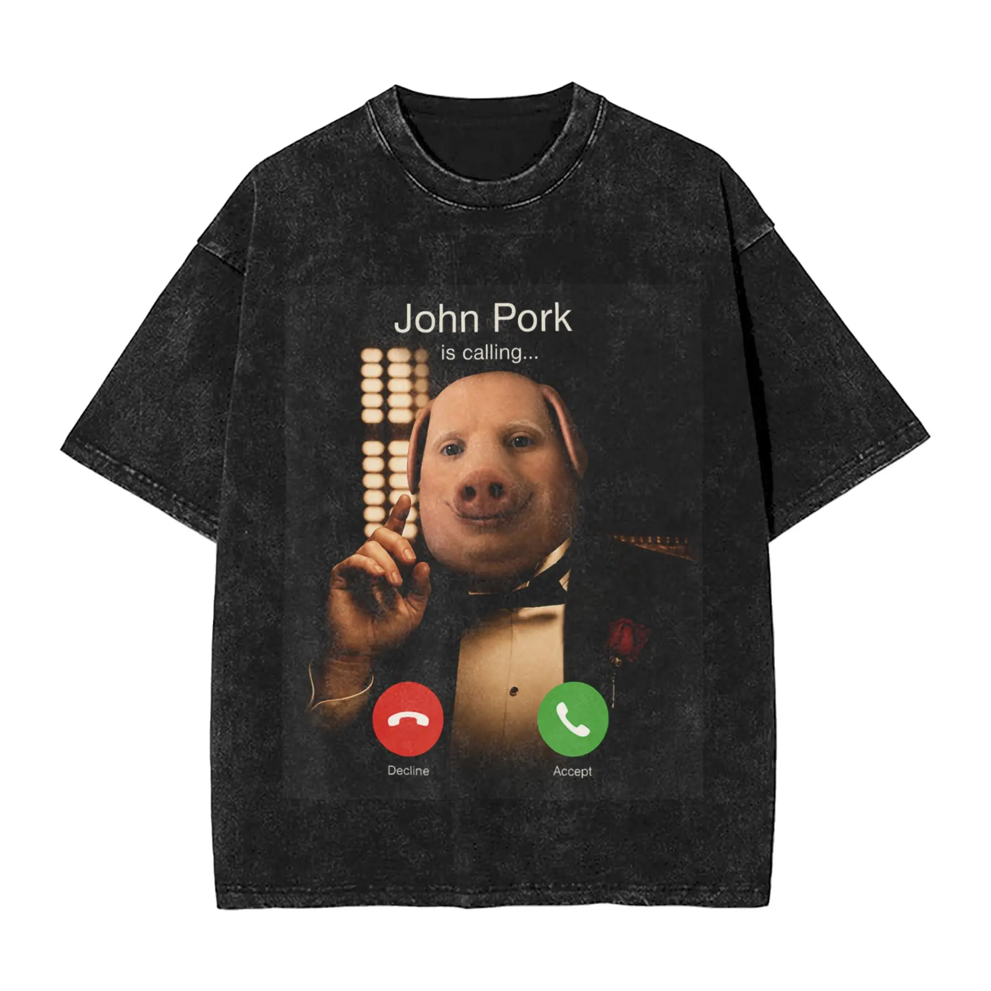 John Pork is Calling Funny Italian Mafia Boss Memes Brainrot T-Shirt Loose T Shirts Short Sleeve Tshirt Beach Casual O-Neck Tops