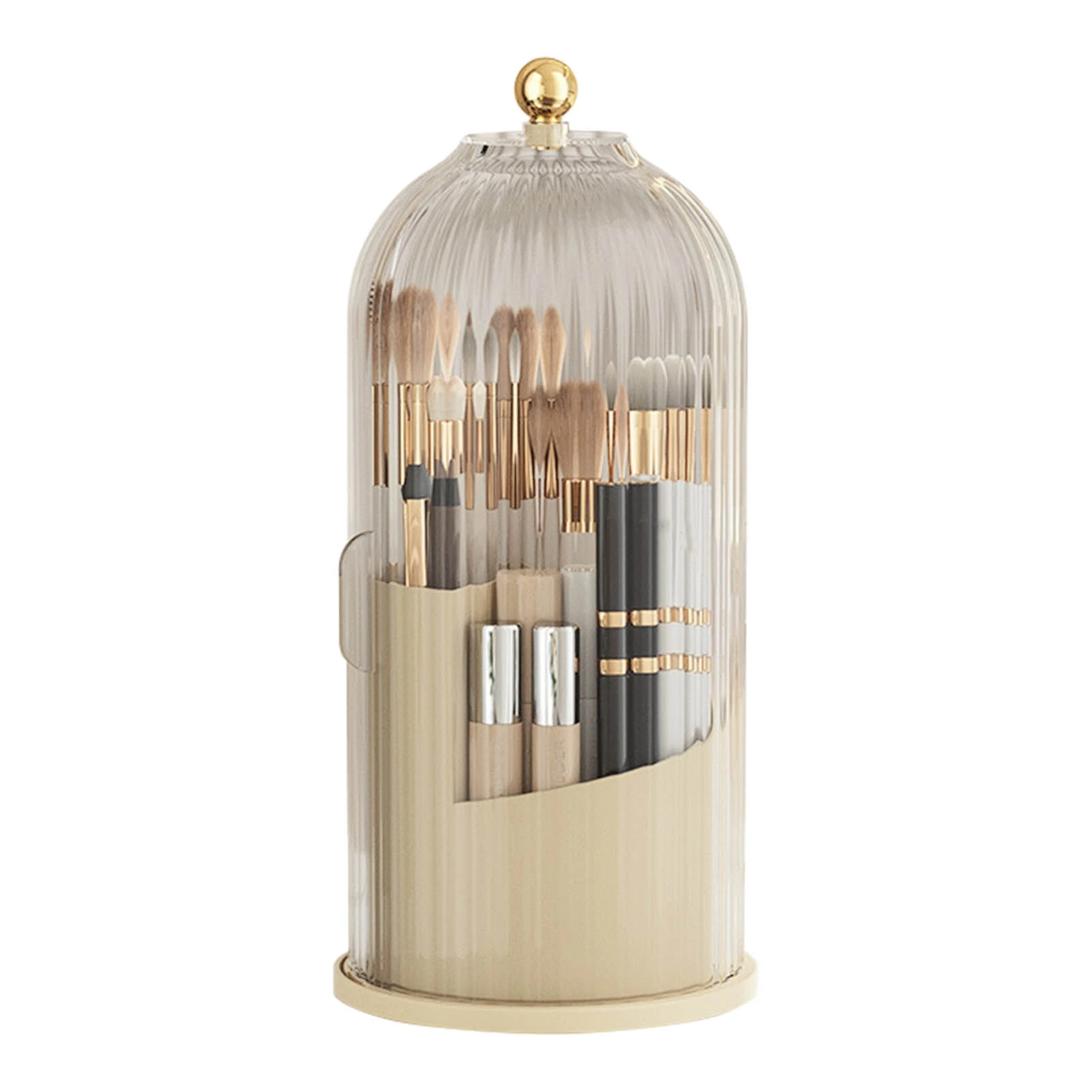 Cosmetic Storage Holder Box Transparent Rotating Sliding Door Makeup Brush Display Case