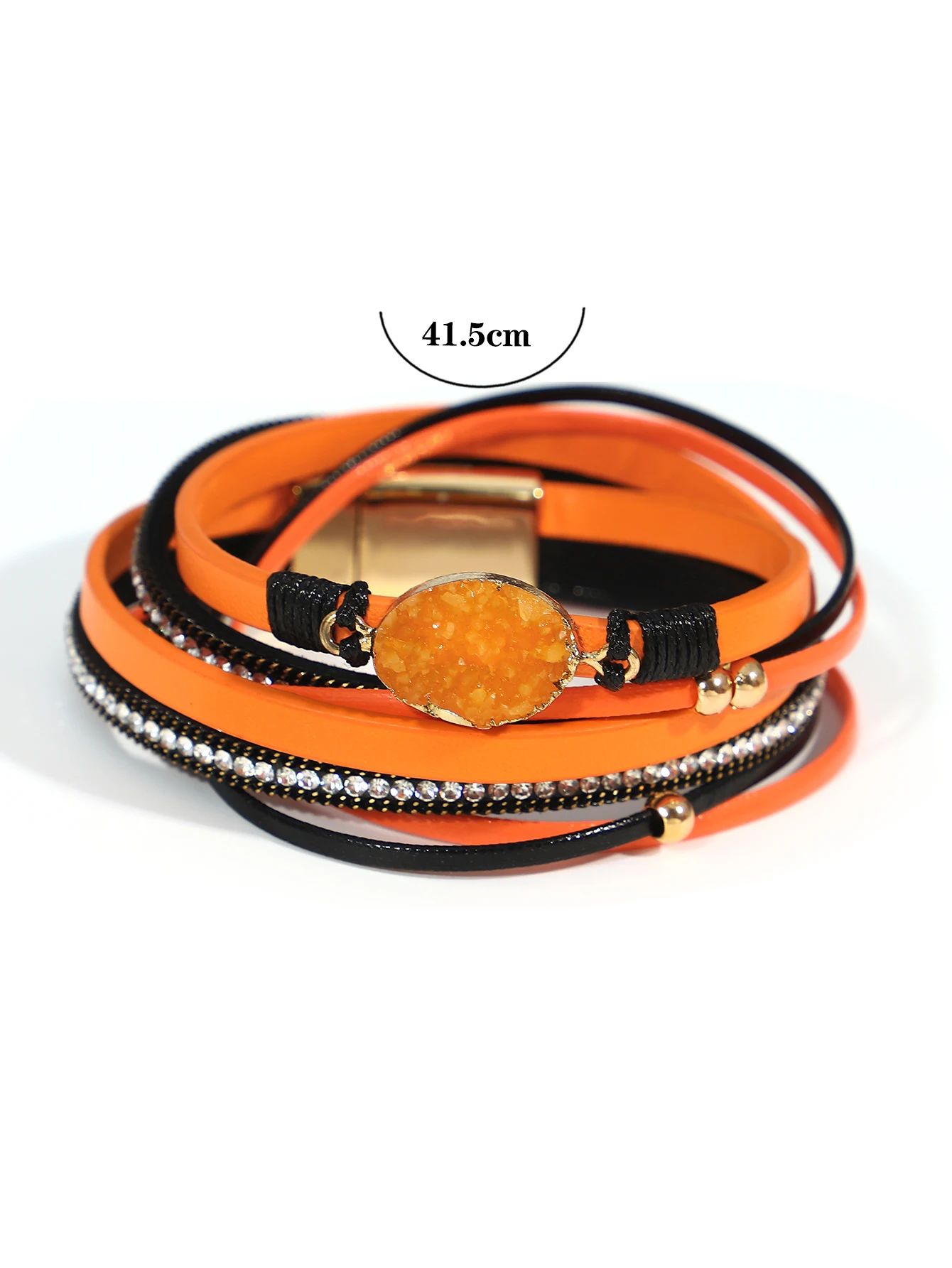 Amorcome Halloween Orange Purple Color Leather Braided Bracelet for Women Men Charm Resin Stones Double Wrap Bracelets Jewelry