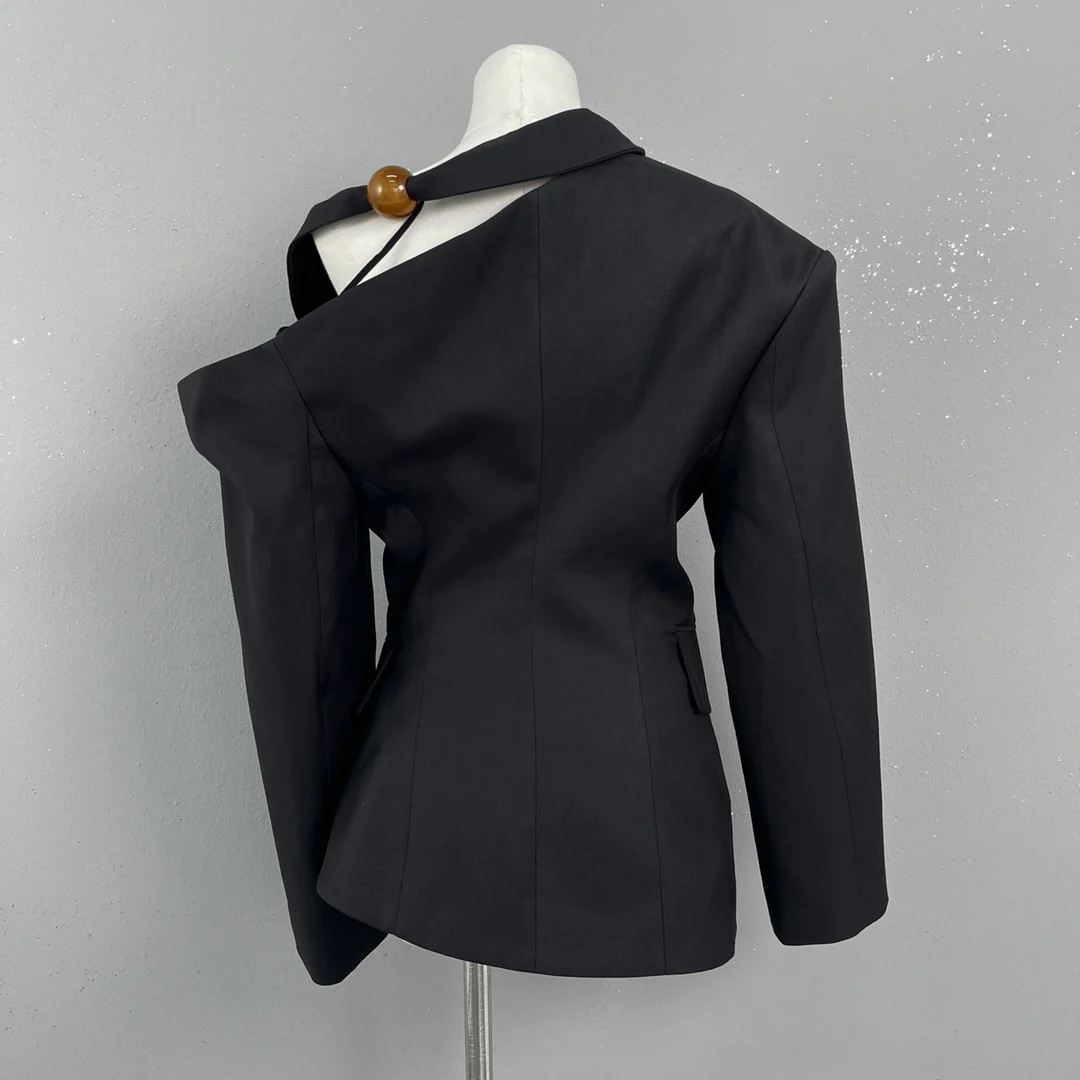 2023 New Off Shoulder Asymmetric blazer for Women Fashion bandage Suit Jacket Mujer Y4002