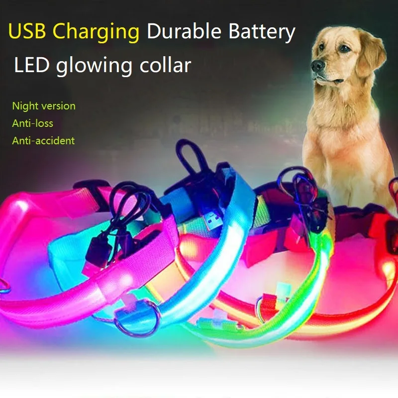 New Dog Light Night Safety Led Dog Collar Glowing Bright Cat Collar Dog Luminous Collar GXQ01