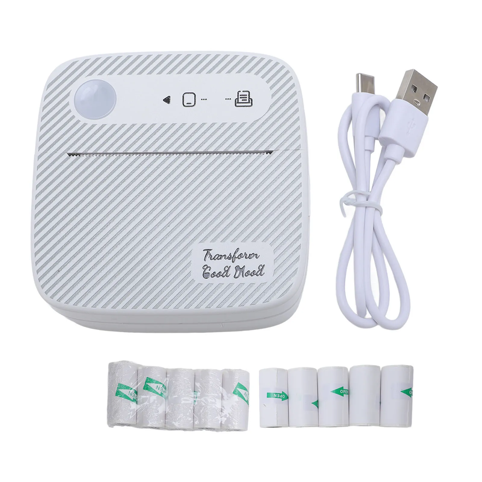 

【New】Bluetooth Thermal Sticker Printer Mini Portable Inkless White Stripes Type Mini Bluetooth Thermal Sticker Printer