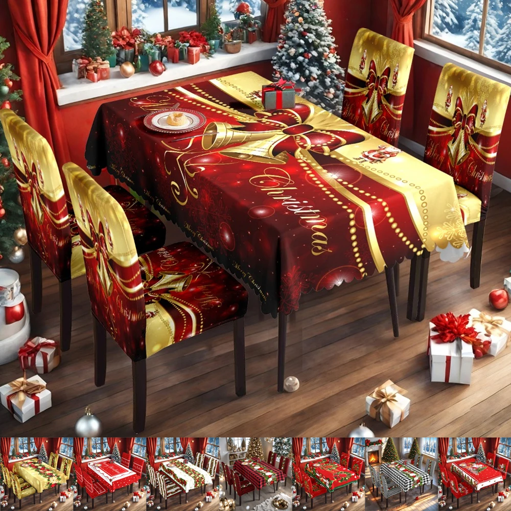

Christmas Decoration Chair Cover Tablecloth Set, Stretch Spandex Washable Suitable for Hotel Restaurant Banquet Home Decoration