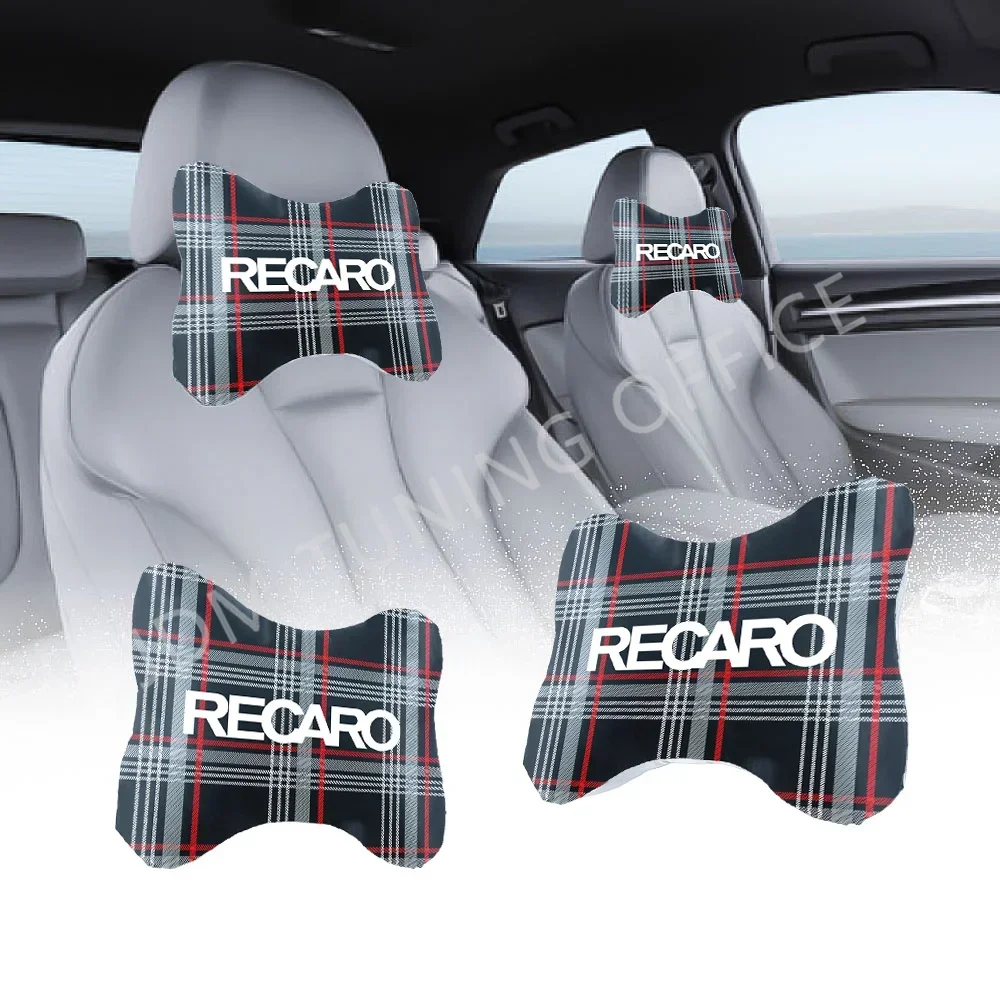 Brand New 1/2 Pcs Universal JDM Check Cotton Car Neck RECARO Headrest Pillow Seat Support Decor Headrest Backrest Cushion