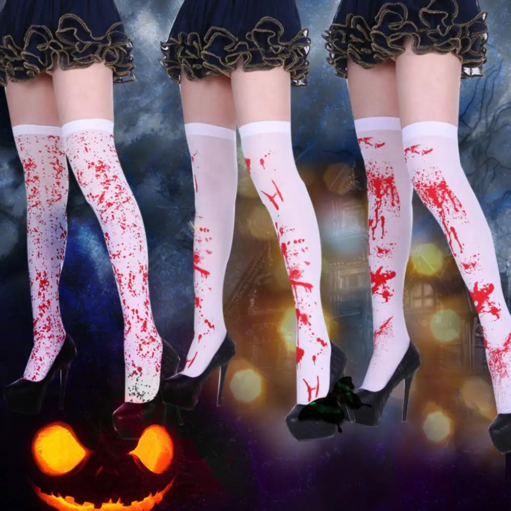 1 Pair Halloween Stockings  Scary Halloween Element Blood Stained Stockings  Comfy Over-knee Stockings