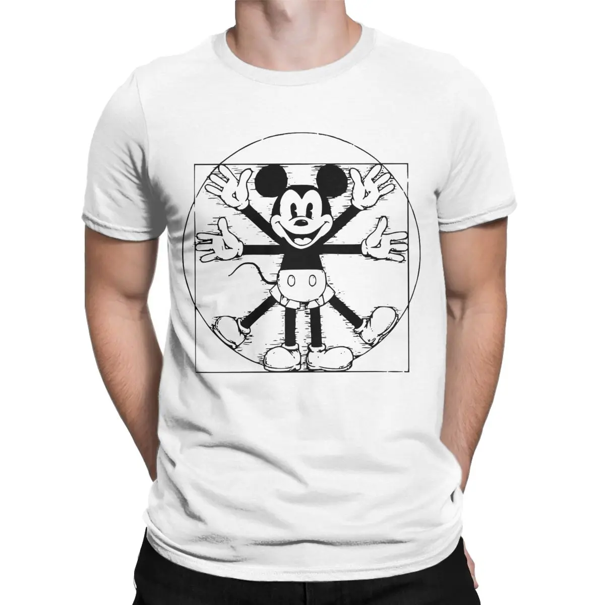 Men's T-Shirts Mickey Mouse Da Vinci Vitruvius Funny Cotton Tees Short Sleeve T Shirt Crew Neck Clothes Birthday Gift