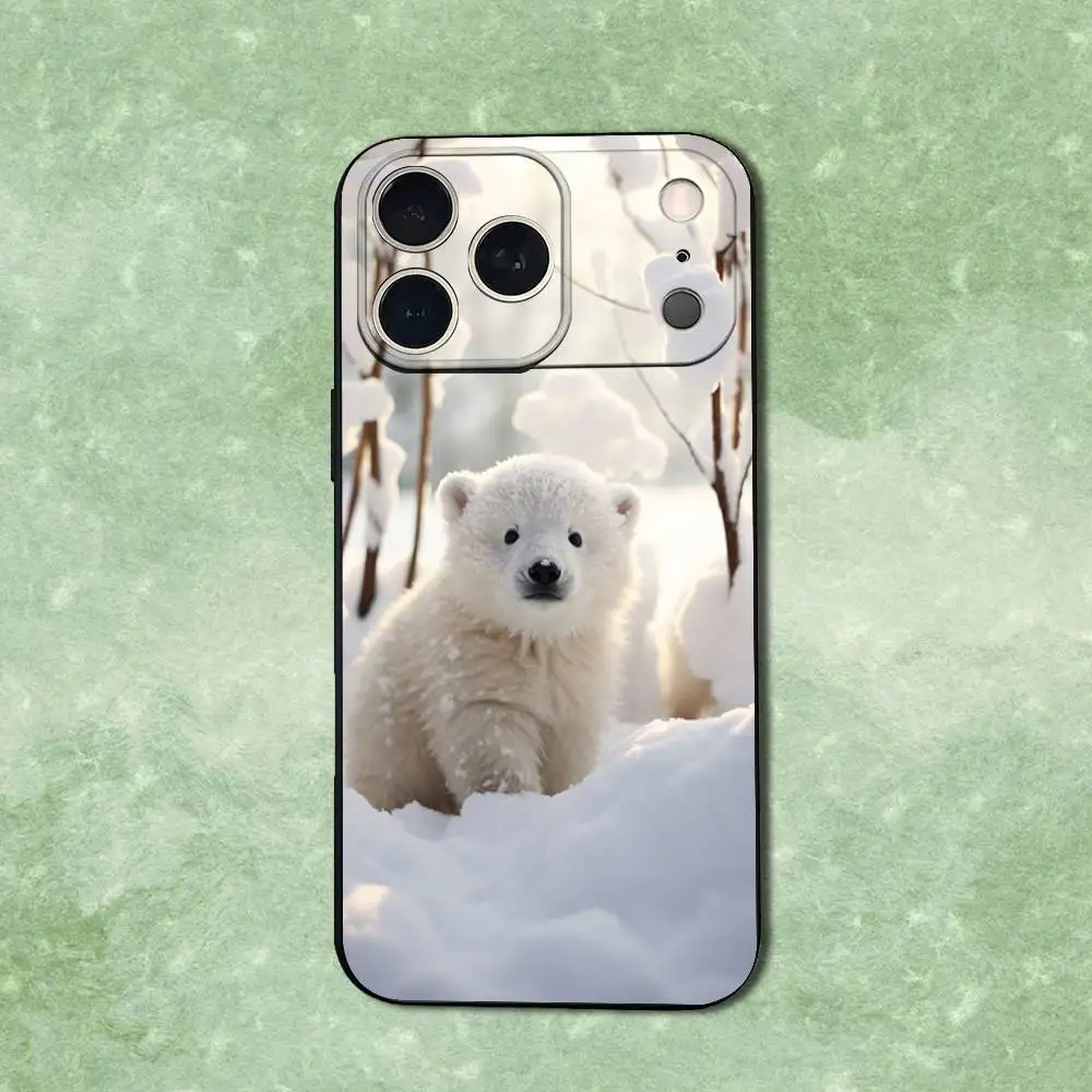 Funda de teléfono con diseño de oso Polar para iPhone 14,13,17,12,11,16,15,Plus,Pro Max,XS,X,XR,SE,Mini,funda negra de silicona suave