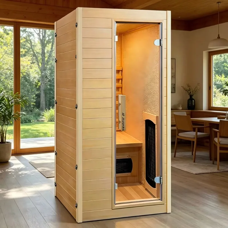 Home Use Single Person Electric Dry Sauna Room With Hemlock Wooden Construction Ceramic Tube Heating Control Panel