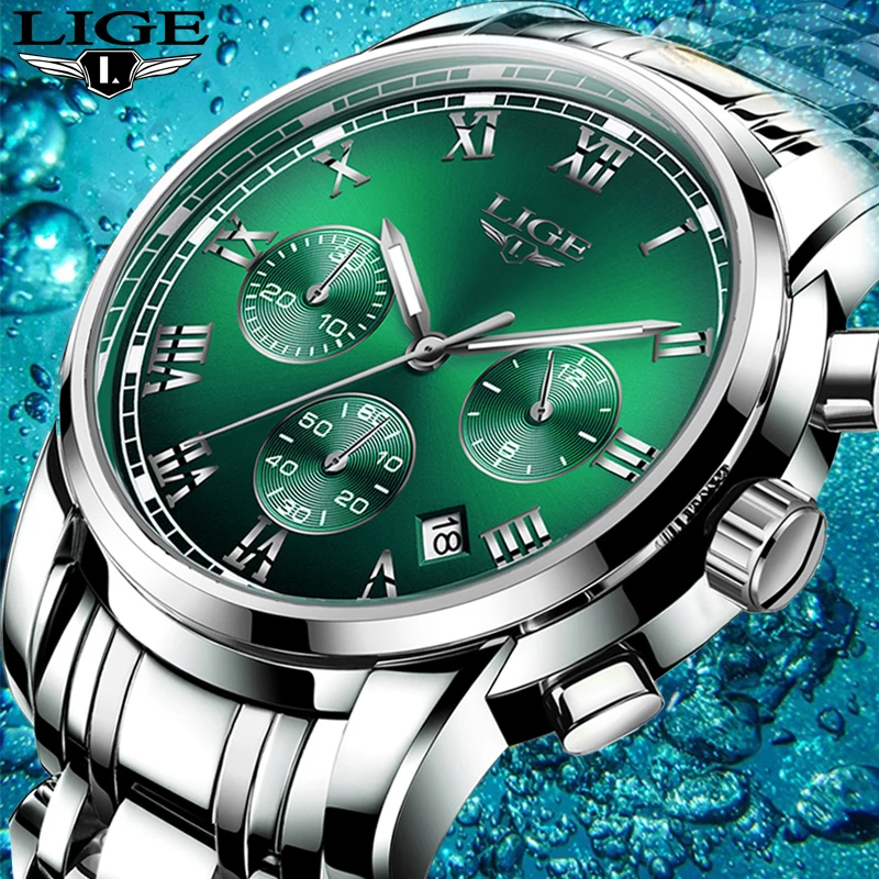 Top Brand Men's Quartz Watches LIGE Business Luminous Waterproof Clock Stainless Steel Wristwatches for Men Relogio Masculino