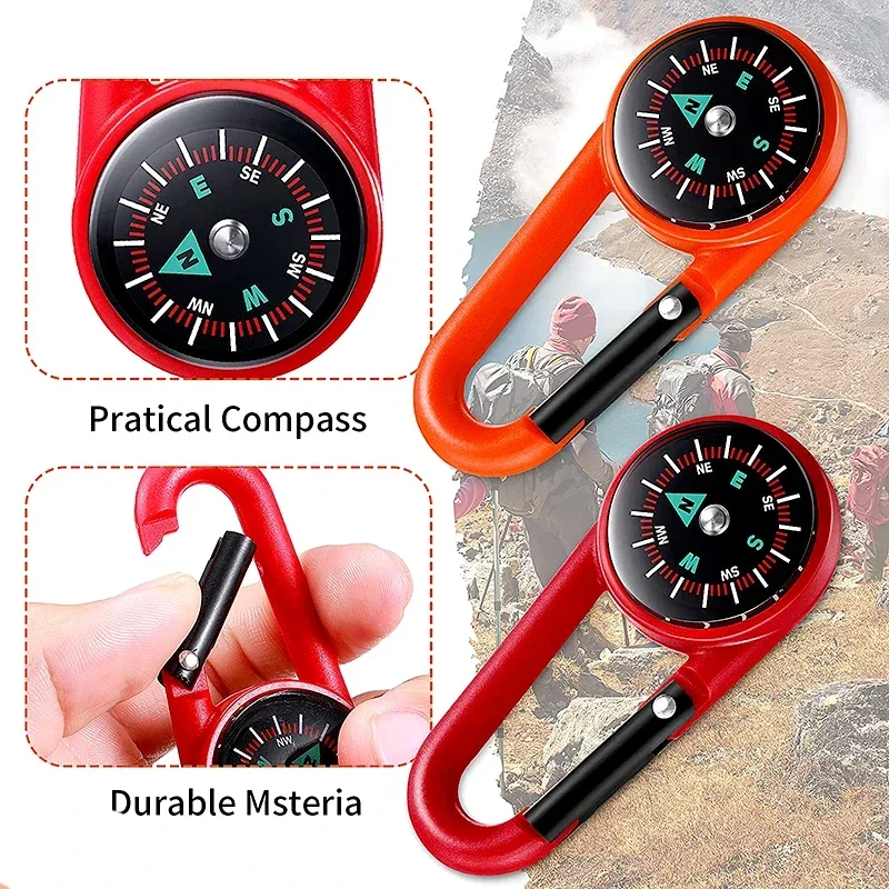 Mini Lightweight Compass, Portable Carabiner Keychain Compasses, Outdoor Camping Tool, Mountaineering Tourism Survival Equipment