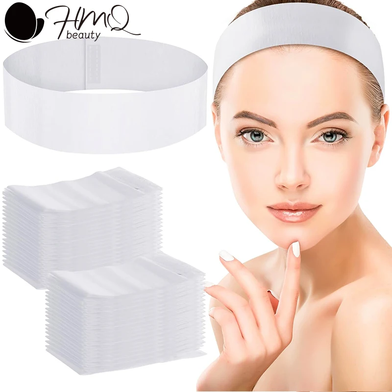 100pcs Disposable Headbands for Facials Spa Stretch Non-Woven Soft Skin Care Hair Bands Women Salons Face Washing Beauty Tools