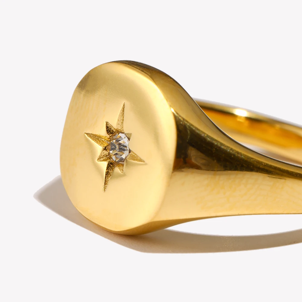 E.B.belle Aspect North Star Seal Ring Silver Color Waterproof 316L Stainless Steel Jewelry 18K Gold Plated Accessories