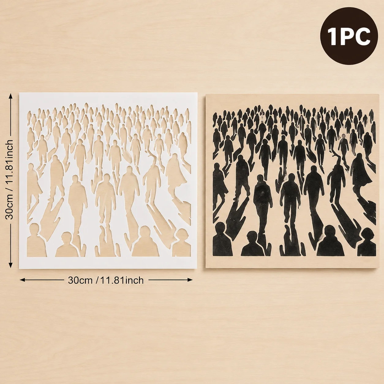 1PC 11.8 x 11.8 inch Crowd Silhouette Stencil Reusable Painting Template for DIY Wall Furniture Fabric Decor