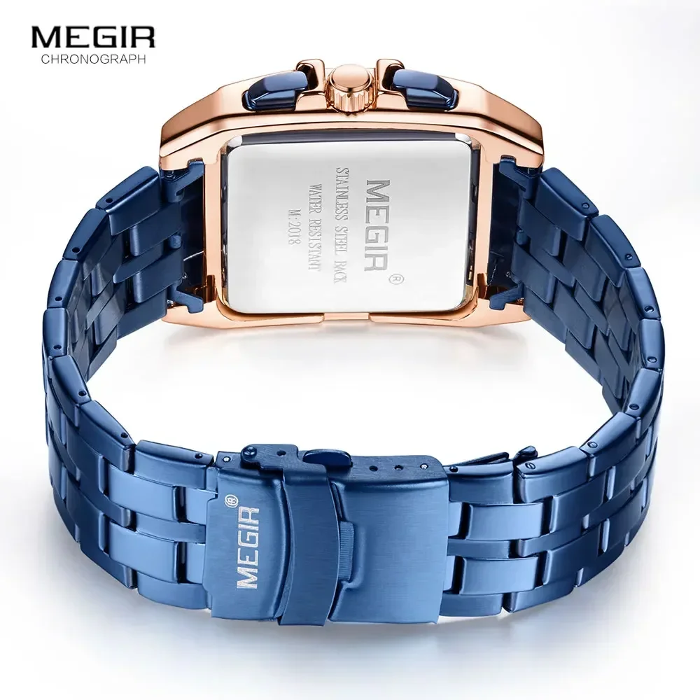 MEGIR Orologi da uomo in acciaio inossidabile Orologio da uomo di moda di lusso in oro rosa blu Orologio sportivo militare luminoso impermeabile da uomo