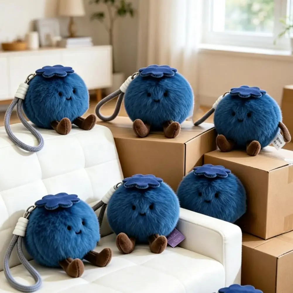 Keychain Accessory Long-lasting Keychain Plush Blueberry Keychain Pendant with Lanyard Cartoon Decorative for Backpacks