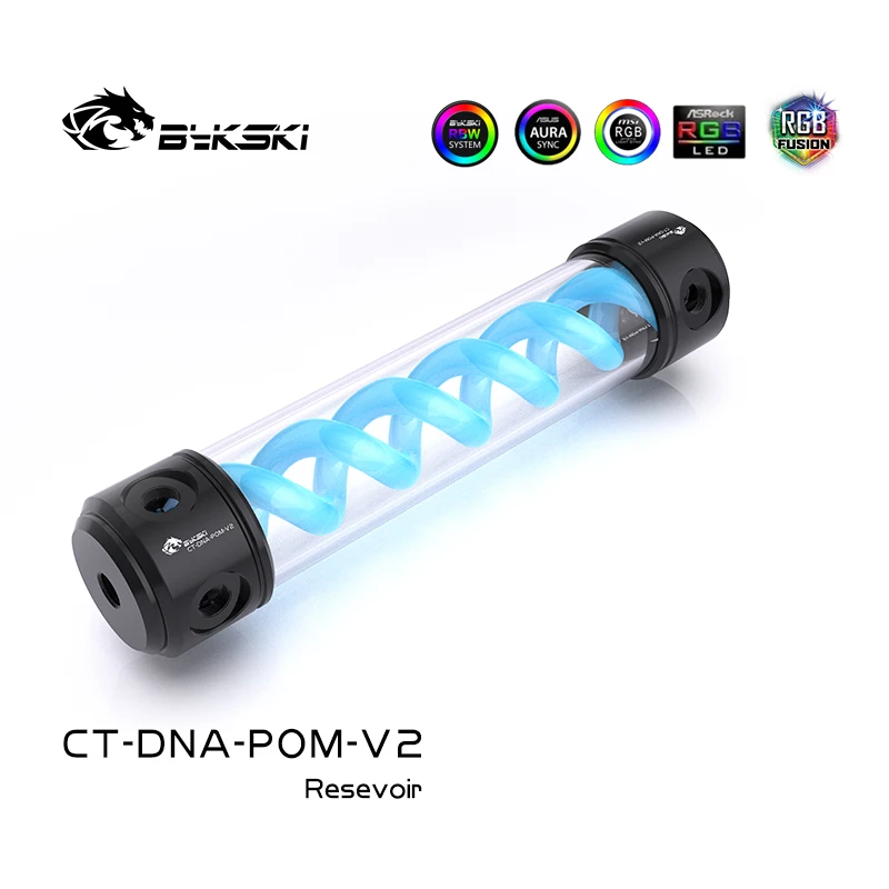 Bykski Lengte 190/260 mm 50 mm Diameter Reservoir POM + Acryl Dubbele Helix T-Virus Cilindrische watergekoelde tank CT-DNA-POM-V2