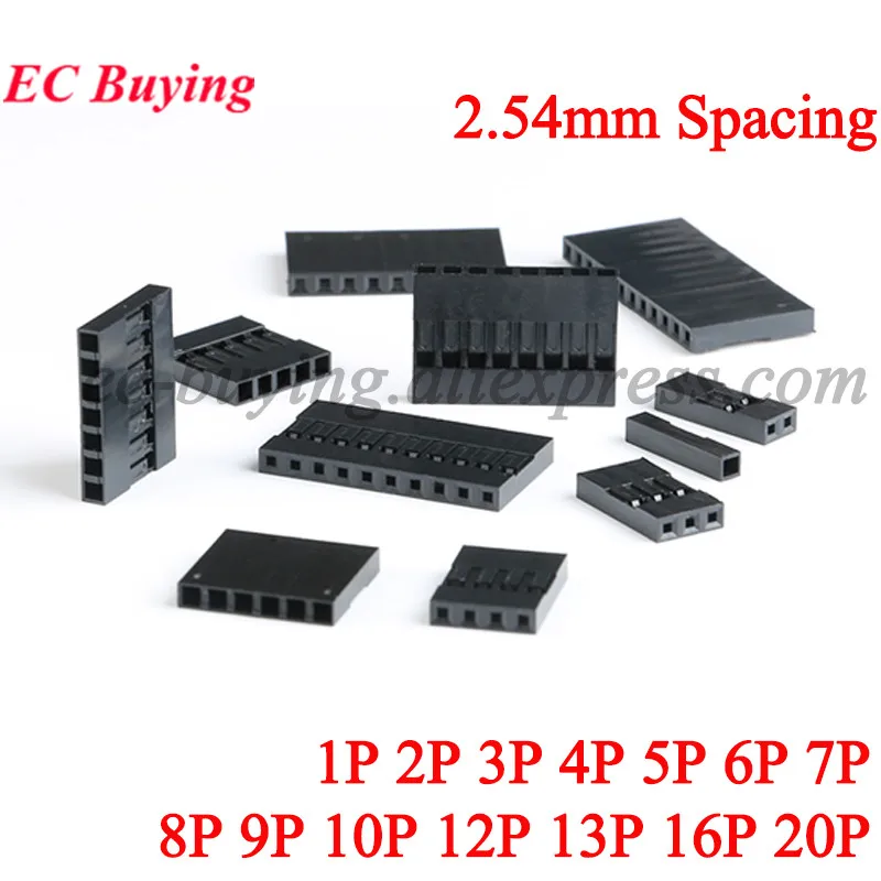 50Pcs 2.54mm Dupont Head Plastic Shell Single Row Dupont Connector 1P/2P/3P/4P/5P/6P/7P/8P/9P/10P/12P/13P/16P/20P Female Housing