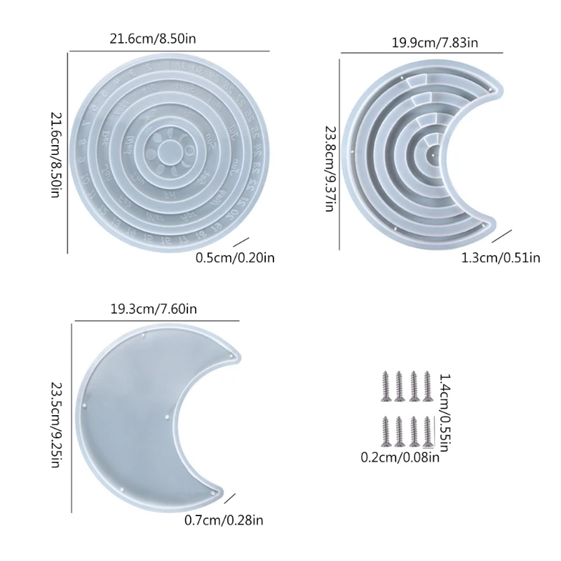 3Pieces/set Exquisite Calendar Discs Silicone Molds Round Moon Disc Resin Molds Drop shipping