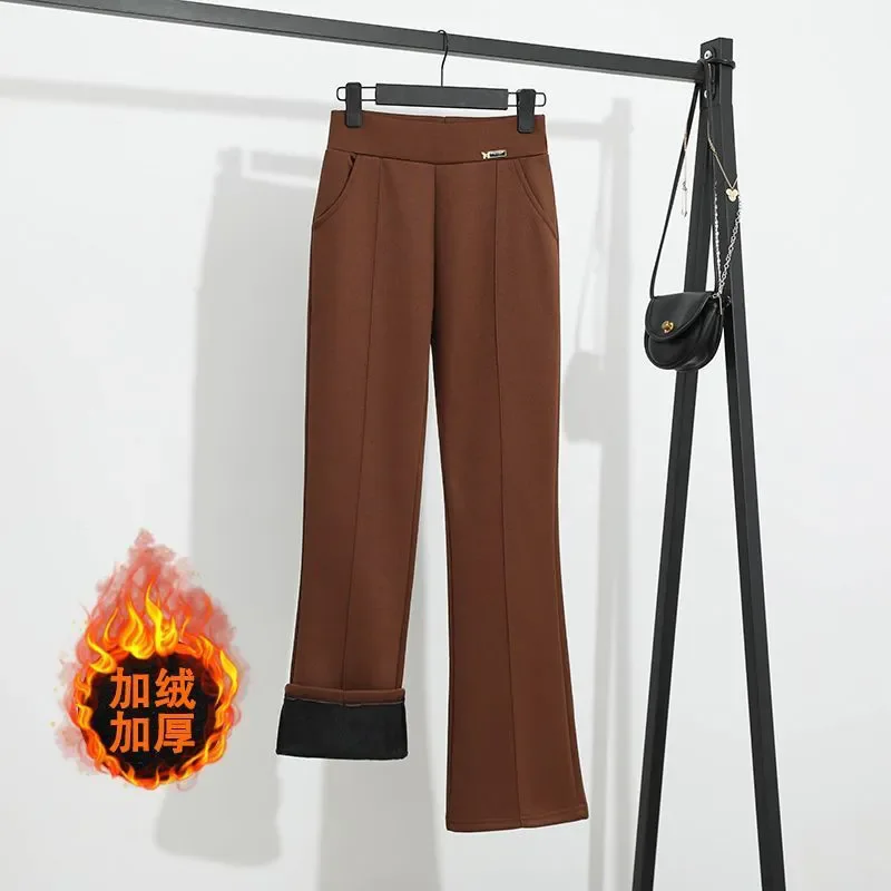 2025 Plus Velvet Thickened Spring Autumn High Waist Slightly Flared Pants Women Draped Casual Mother Casual Versatile Trousers