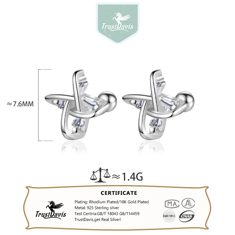 Trustdavis Real 925 Silver Sweet Fashion Windmill Thread Stud Earrings for Women Daily Wear Jewelry Gift DS4135
