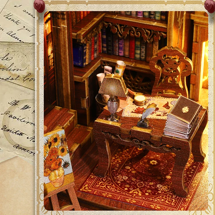 DIY Book Nook Insert Kits Wooden DollHouse Building Toys Magic House Casa Bookend With LED Lights Bookshelf Home Decoration Gift