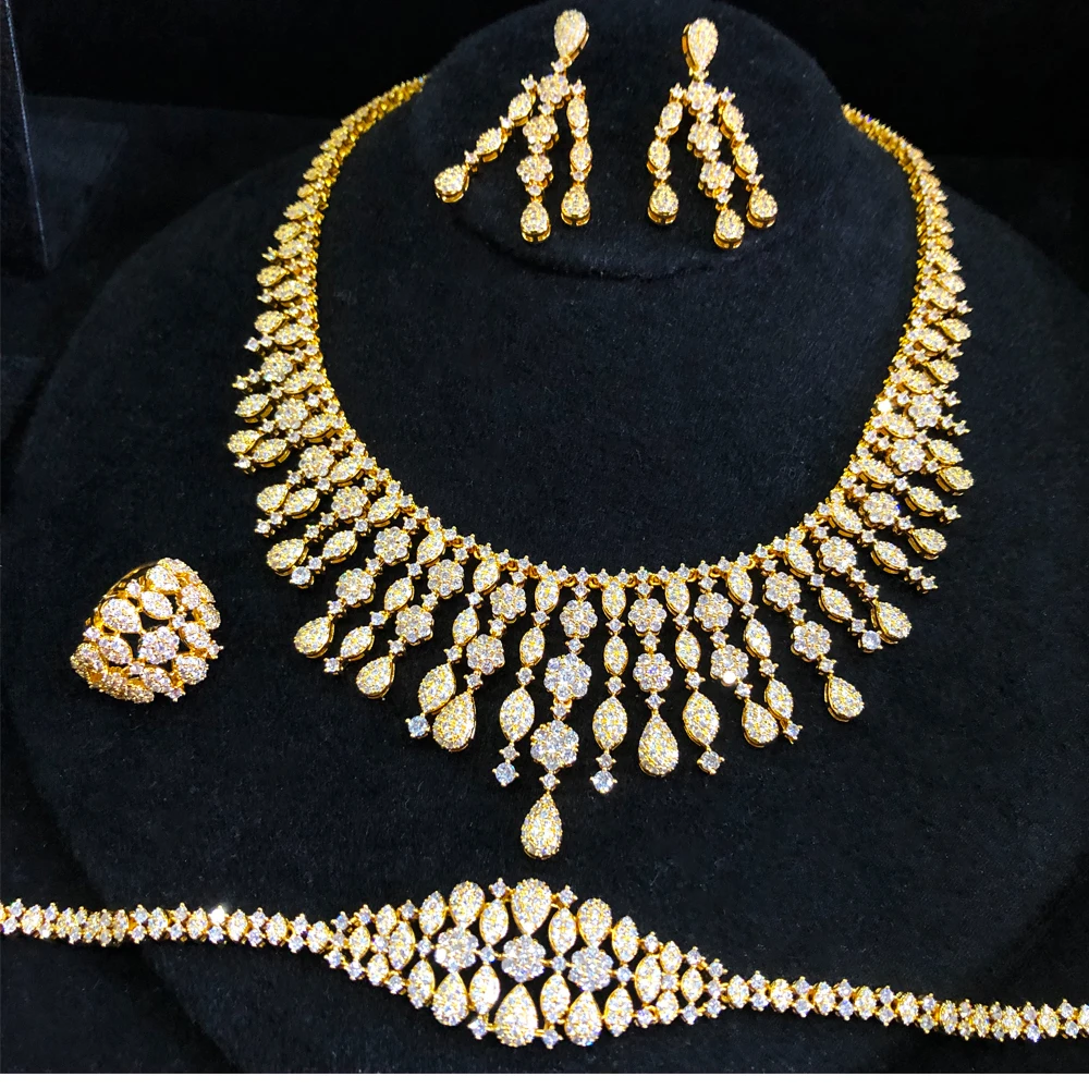 GODKI New Trendy 4PCS Full Micro CZ Luxury African Jewelry Set For Women Wedding Party Zircon Crystal Indian Neckalce Earring