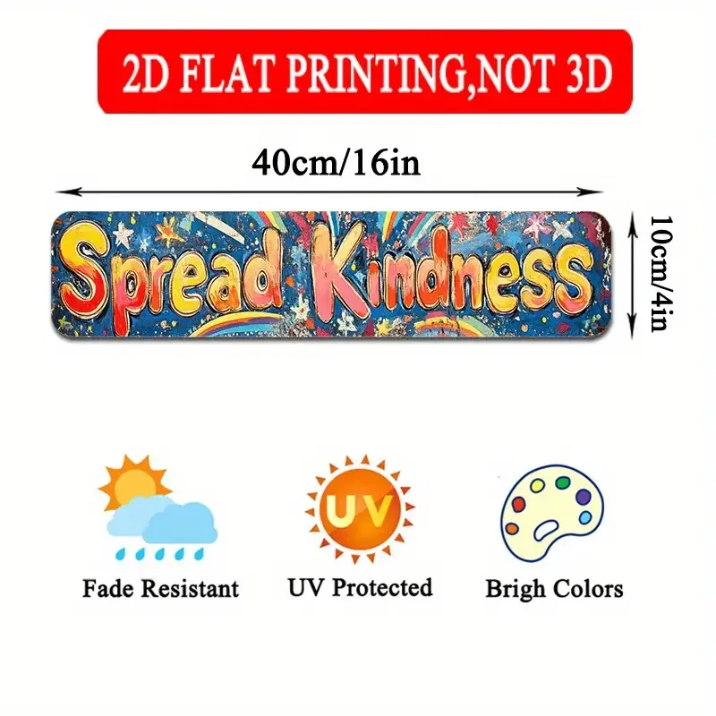 2D Flat Surface,Piece Aluminum Sign- Sprinkle Kindness Colorful Artwork with Stars& Flowers, Inspirational Wall Decor for Living