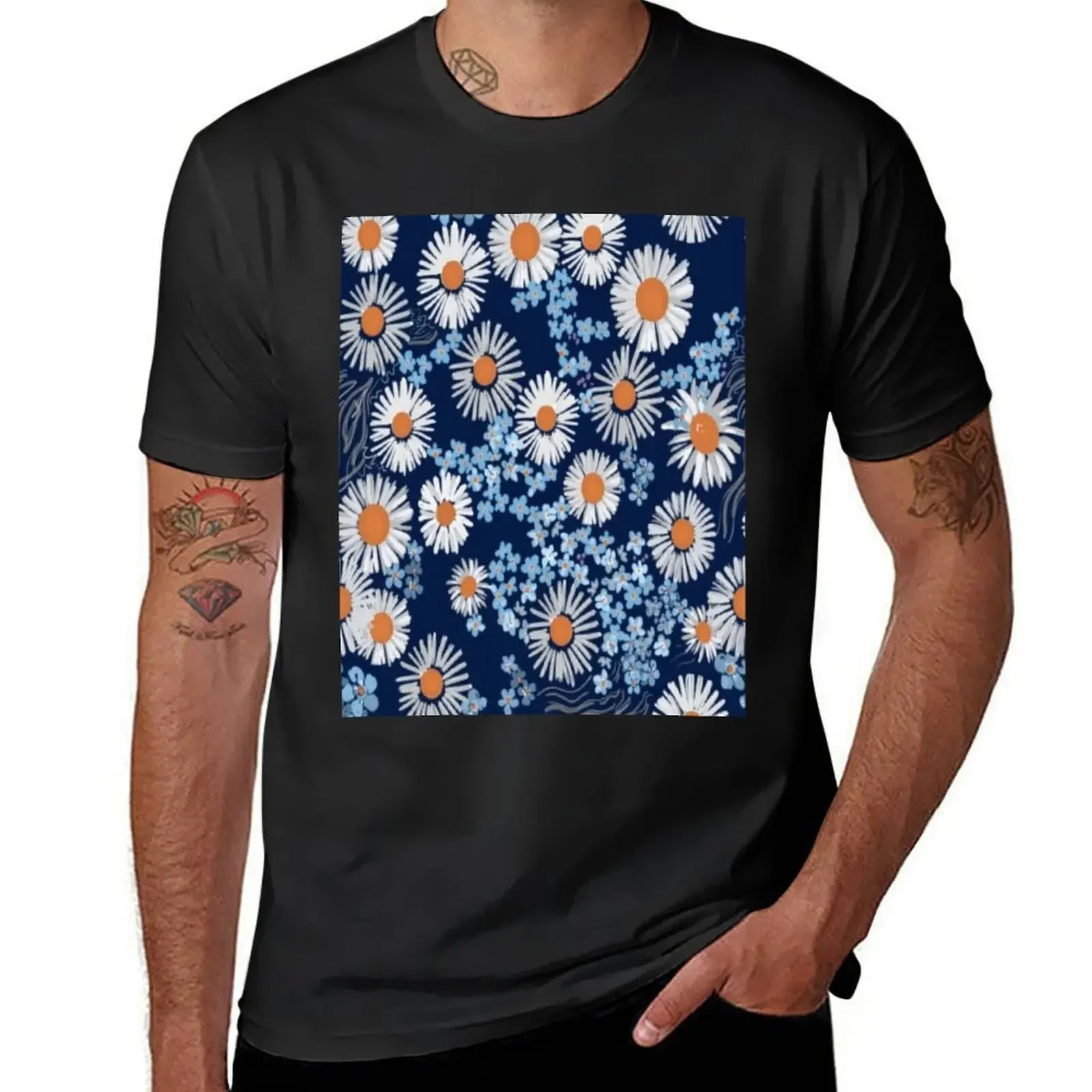 chamomile and forget-me-not beautiful floral pattern T-Shirt boys animal print summer top men clothings