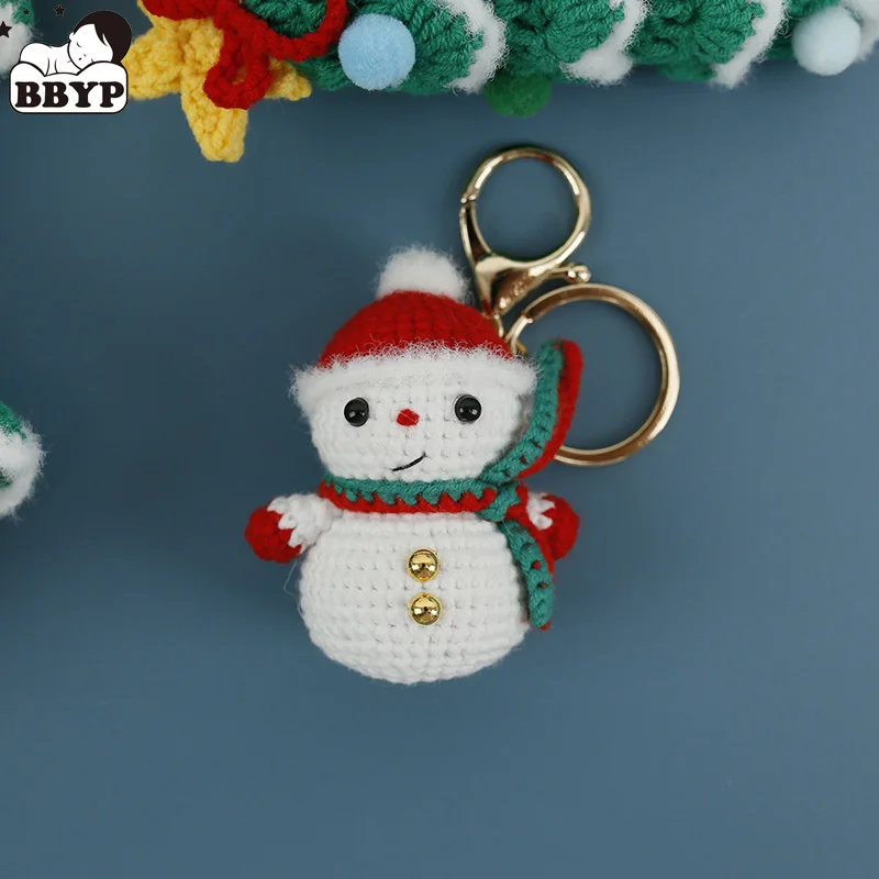 Handmade Crocheted SnowmHandmade Crocheted Snowman Key Chain Stuffed Key Rings Toys Lovely Knitted Christmas Gift Kids Keychain