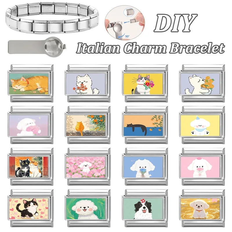 جديد جميل الحيوانات الأليفة القطط والكلاب وصلات سحرية إيطالية تناسب 9 مللي متر سوار الفولاذ المقاوم للصدأ النساء الرجال DIY بها بنفسك صنع المجوهرات #4