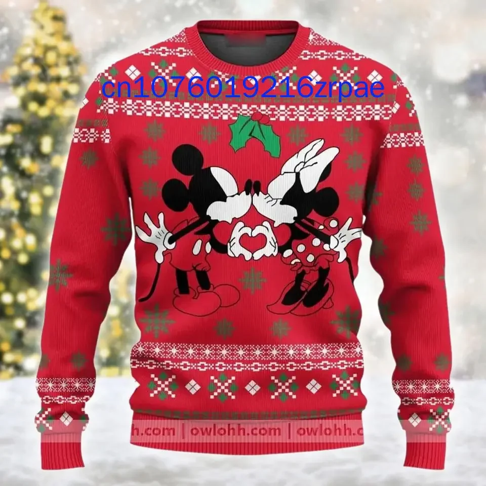 Disney Couples Mickey and Minnie Mouse Christmas Sweater 3D Print Men and Women Casual Cartoon Sweatshirt Christmas Sweater