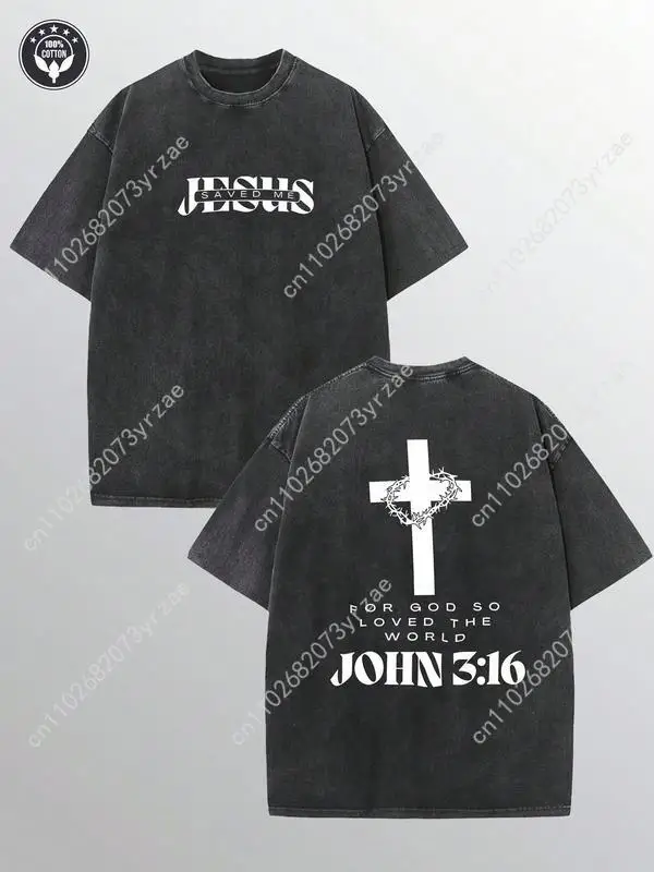 Retro Tshirt JESUS SAVED ME Man Woman High Quality Vintage T Shirt Cotton Short Sleeves Fashion T-shirt Soft Breathable Tops