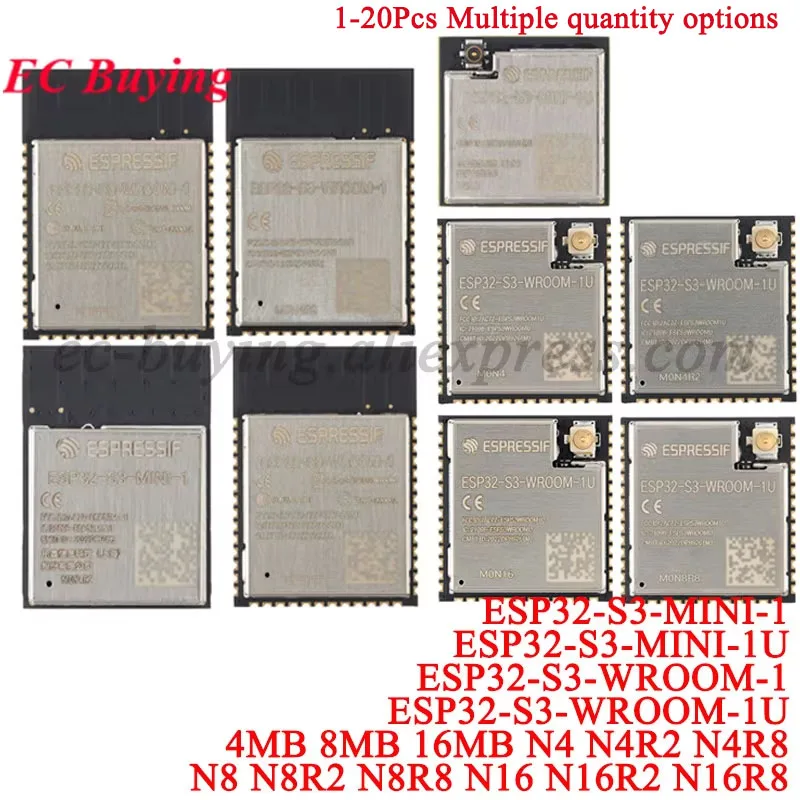 1Pc-20Pcs ESP32S3 ESP32-S3-WROOM-1 1U ESP32-S3-MINI 4MB 8MB 16MB N4 N4R2 N4R8 N8 N8R2 N8R8 N16 N16R2 N16R8 WiFi Ble 5.0 Module
