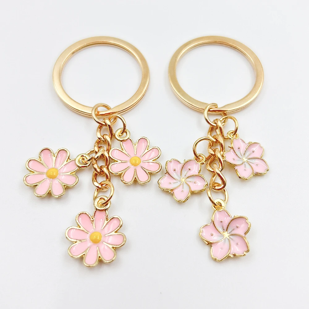 Neue Mode rosa Blumen Öl Emaille Charms Schlüssel bund Schlüssel anhänger Auto Schlüssel ring Frauen Kind Geschenk Schmuck