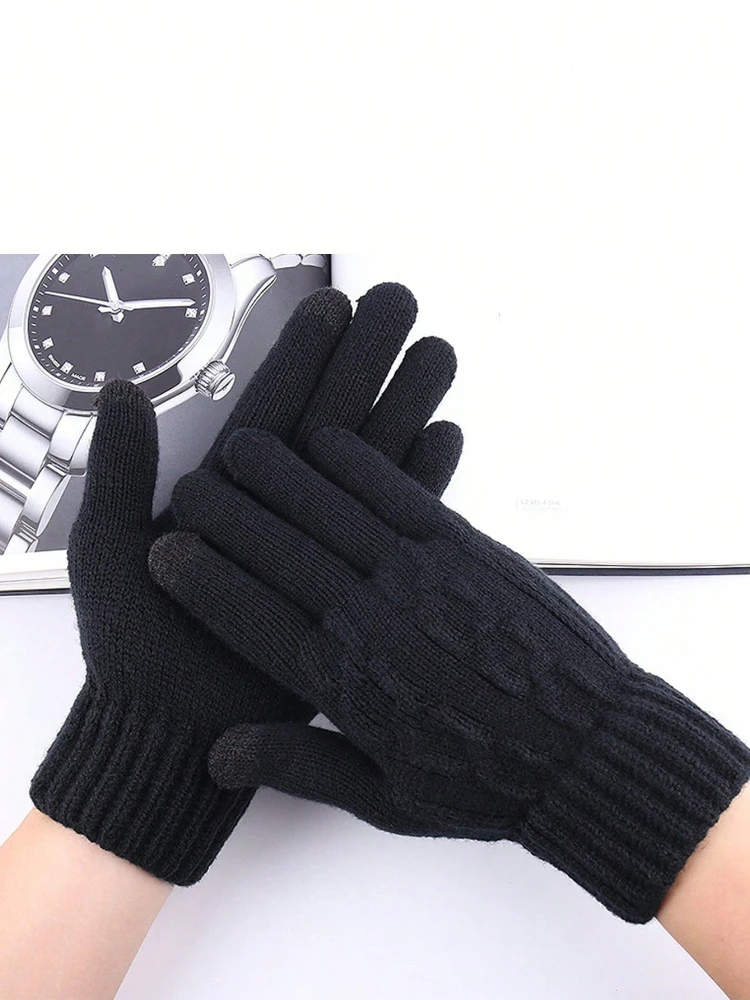 Knitted Thick Thermal Double Layer Gloves Women Men Winter Outdoor Warm Wool Driving Fingerless Glove Touchscreen Mittens