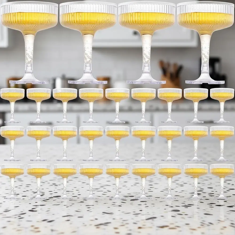 

36 шт. пластиковых бокалов для шампанского, 7 унций, одноразовые бокалы на ножке для свадьбы, дня рождения, вечеринки, бара (прозрачные)