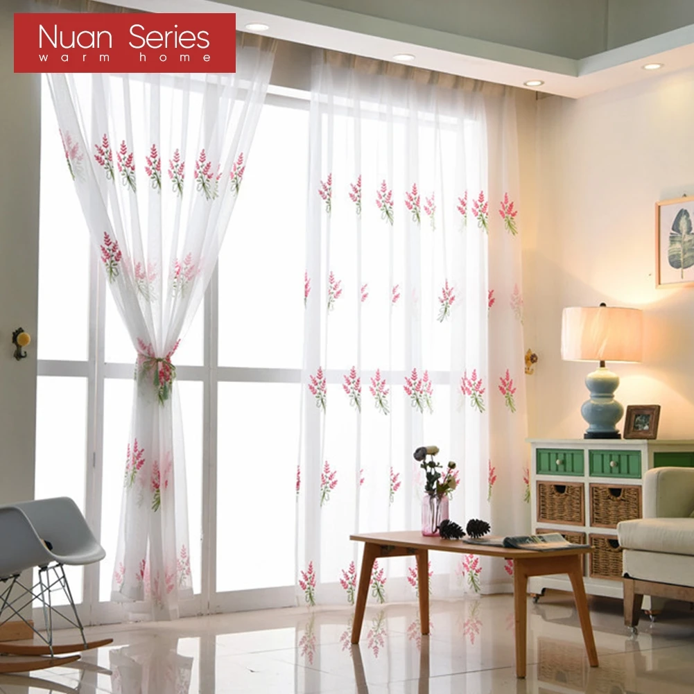 1PC Nuan Series White Embroidered Flower Tulle Sheer Window Transparent Curtain for Living Room Bedroom Decor