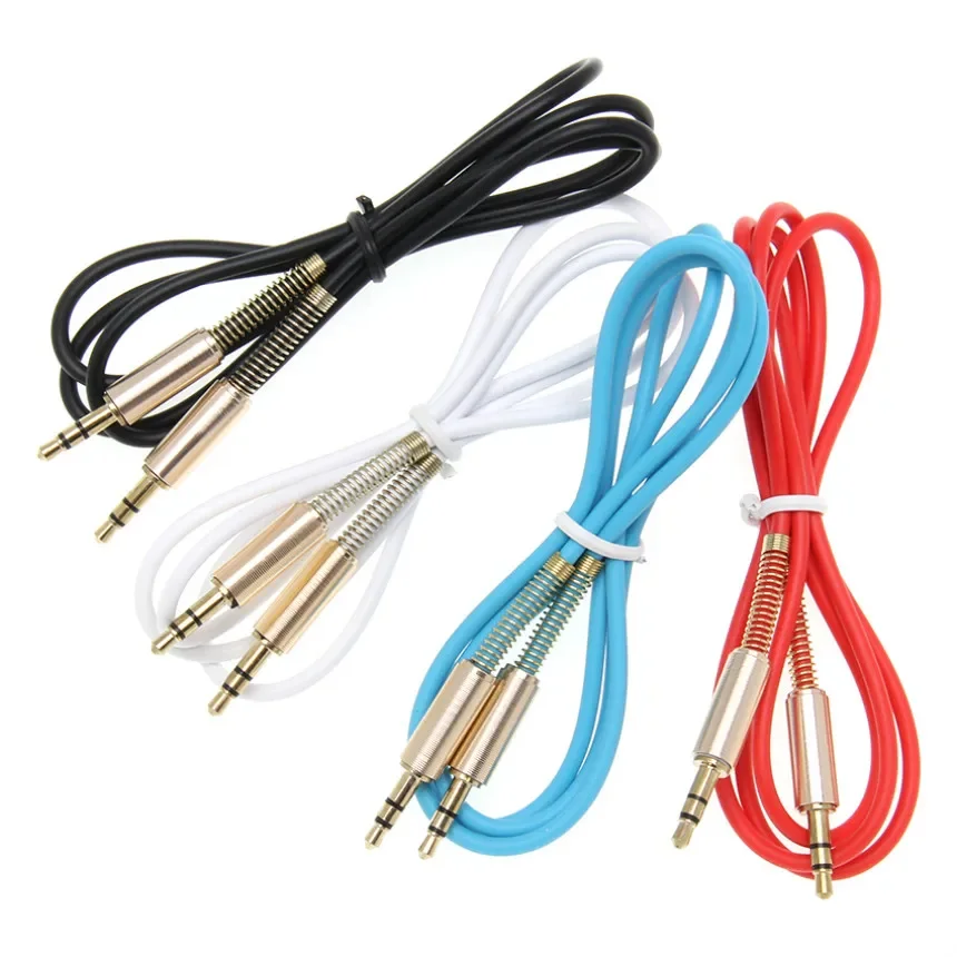 

1m Spring Aux Audio Extension Cable Male to Male Stereo Auxiliary Headphone Cord Wire for Samsung Car Speaker PC Line