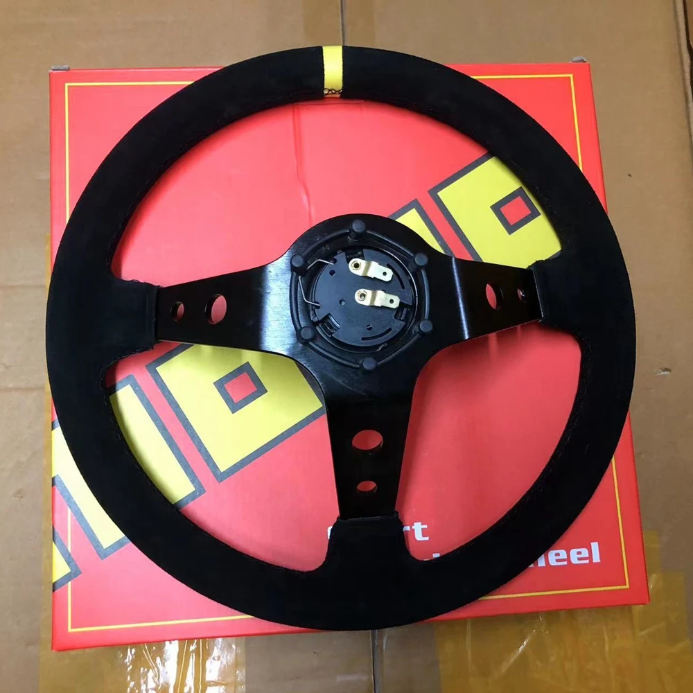 MOMO Universal 350MM Racing Drift Steering Wheel Car Suede Leather JDM Steering Wheel Volantes For VW HONDA TOYOTA BMW Volvo