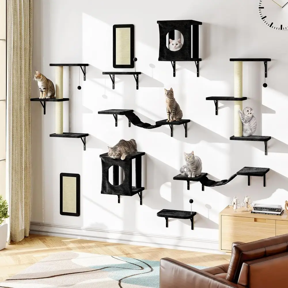 

Cat Wall Shelves, 10-in-1 Wall-Mounted Cat Furniture Set, Large Cat Climber Set with House, Bridge, Steps, Scratcher, DIY Playgr
