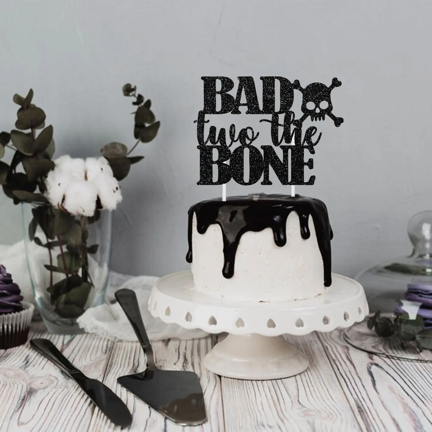 Bad 2 The Bone 2nd Birthday Cake Topper, Party Decor, Skull, Rock N Roll, Music Theme, 90s Party Supplies