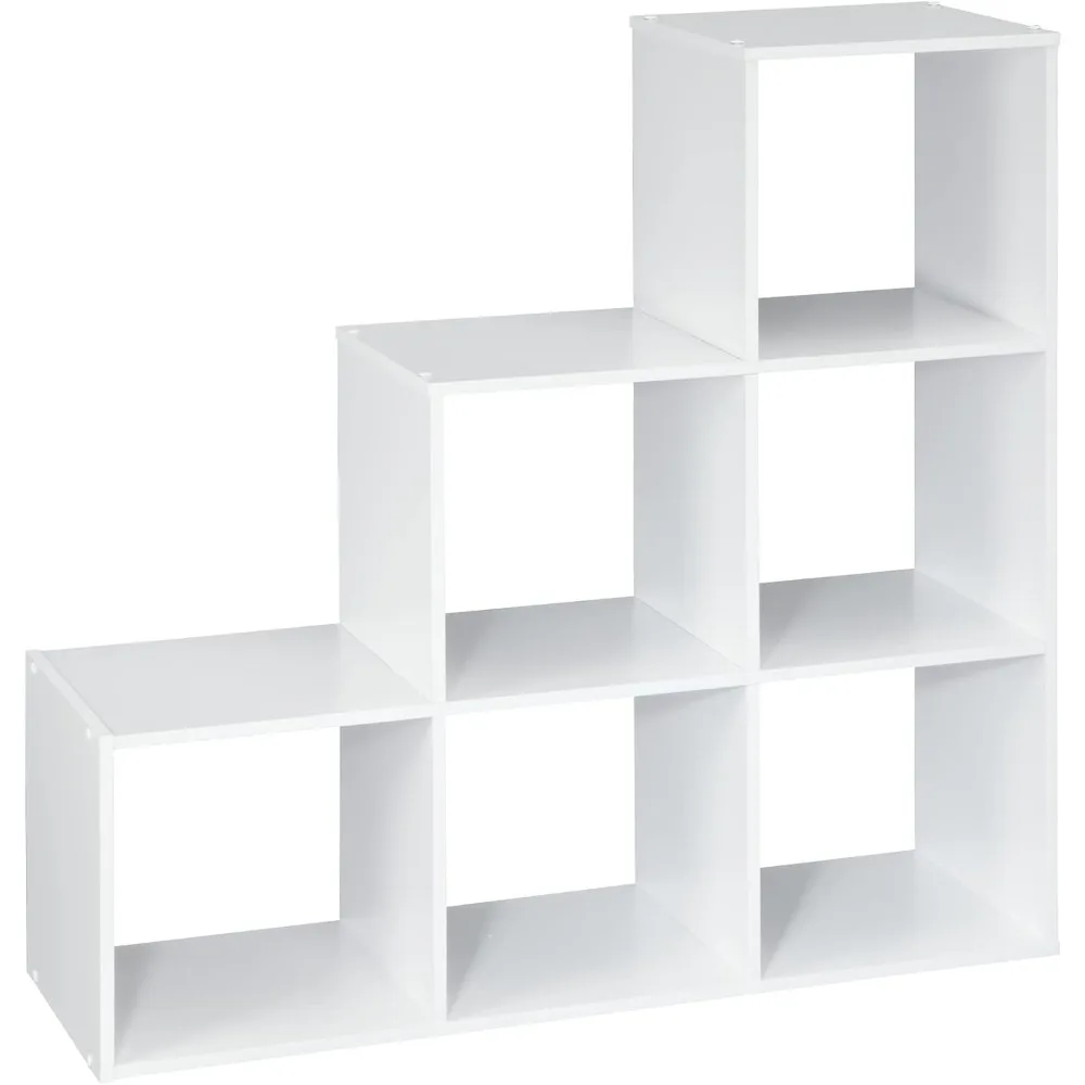 3-Tier Corner Cube Storage Organizer Bookshelf with Easy Assembly, White Wooden Finish