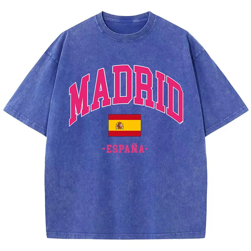 Madrid Spain Art And Design Print Tees Men Versatile Soft T-Shirt Aesthetic Round Neck Tee Clothing Harajuku Youth Half Sleeve